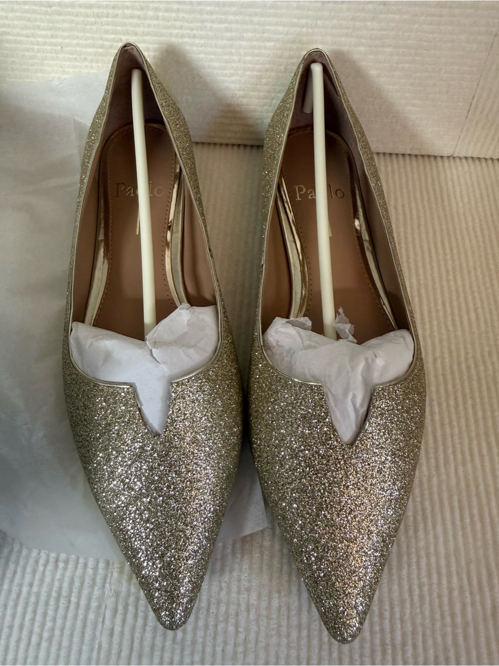 Paolo Gold Glitter Pointed Ballet Flats